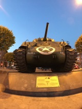 "This tank, knocked out in December 1944, recalls the sacrifice of all the fighters for the liberation of Bastogne and Belgium."